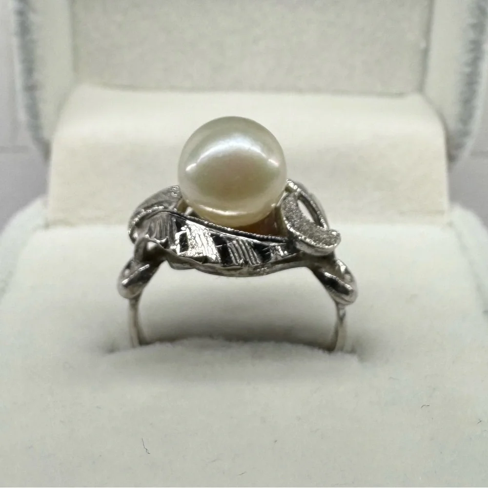 Cultured Pearl 925 Sterling Silver Ring Art Deco Size 5.75